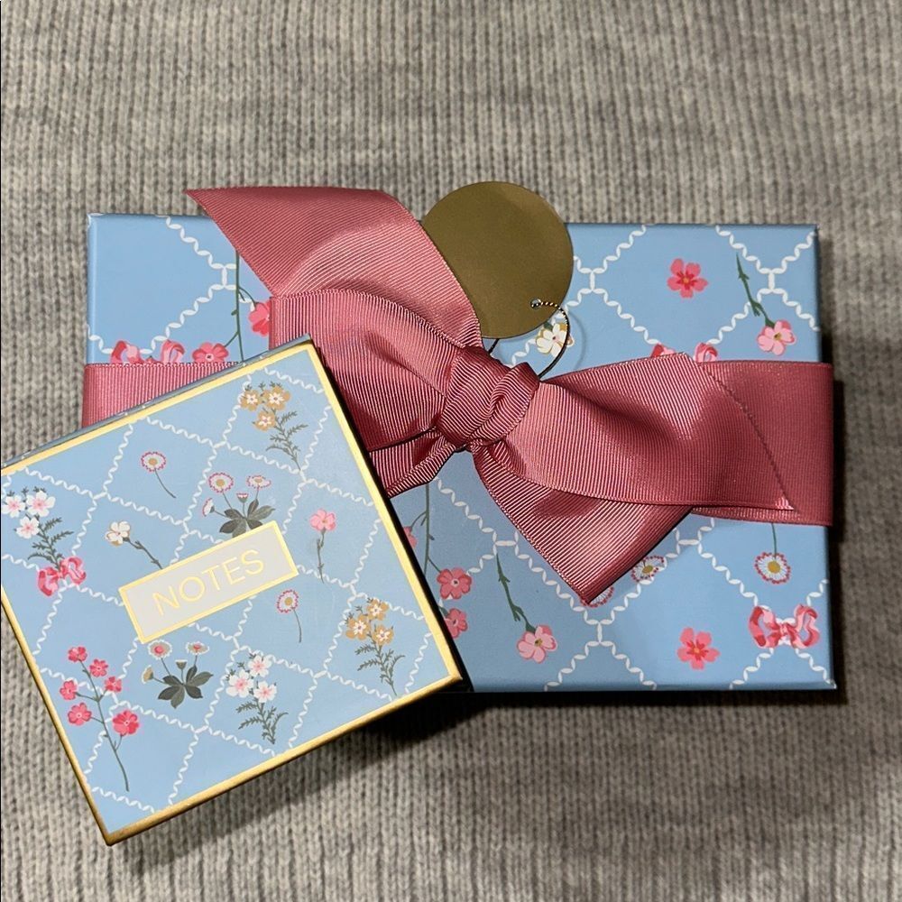 Lady Jayne Floral Blue White Pink Top Bow Gift Box & Stationery Note Pad Pen
